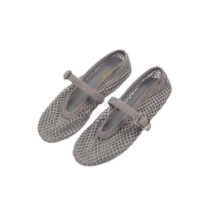 Damen elegante Ballerina-Schuhe mit dekorativem Riemchen und funkelnden Akzenten Drune