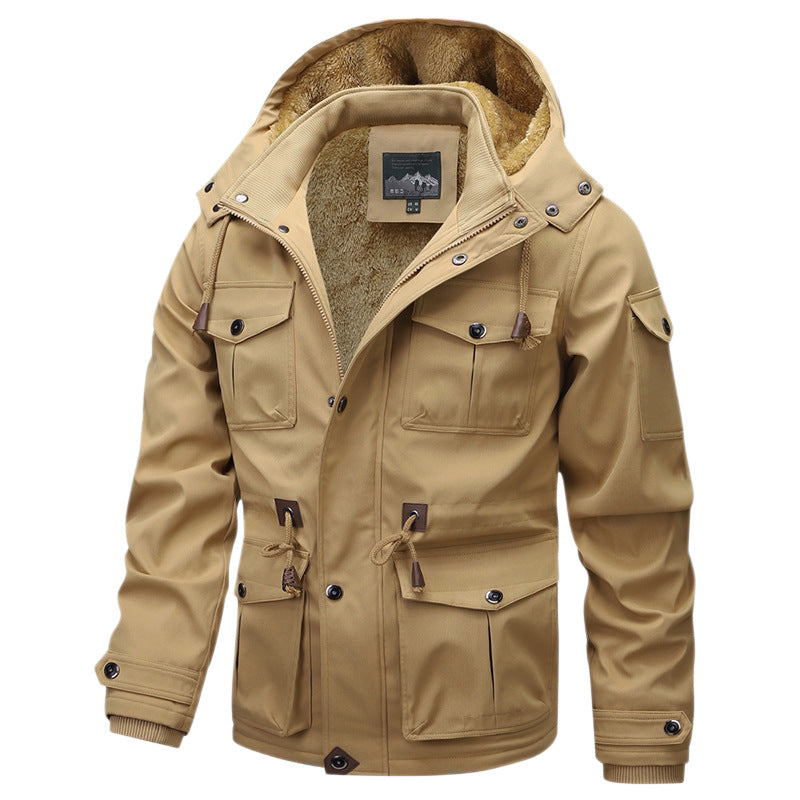 Herren Militärinspirierter Canvas-Parka mit Teddyfleece-Innenfutter und verstellbarem Taillenzug Drune