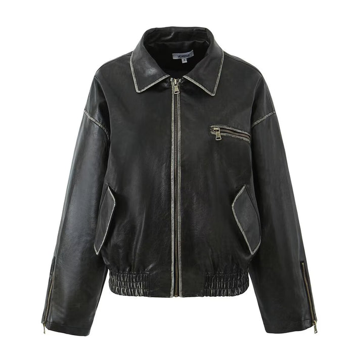 Damen Lederjacke mit modernem Schnitt und praktischen Reißverschlusstaschen Drune