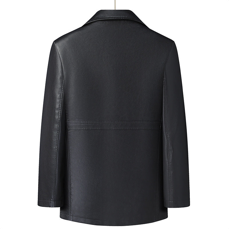 Herren Glänzender Kunstleder-Kurzmantel im minimalistischen Design mit Hemdkragen Drune