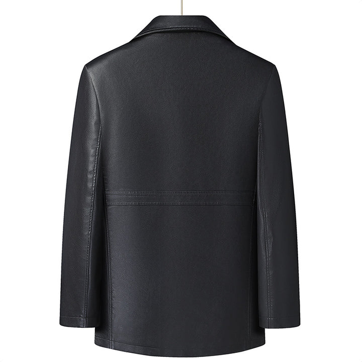 Herren Glänzender Kunstleder-Kurzmantel im minimalistischen Design mit Hemdkragen Drune