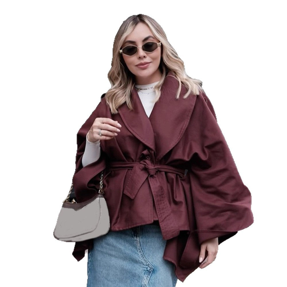 Damen Kurzjacke im Trenchstil mit Taillengürtel, Oversize-Ärmeln und kastiger Cropped-Silhouette Drune