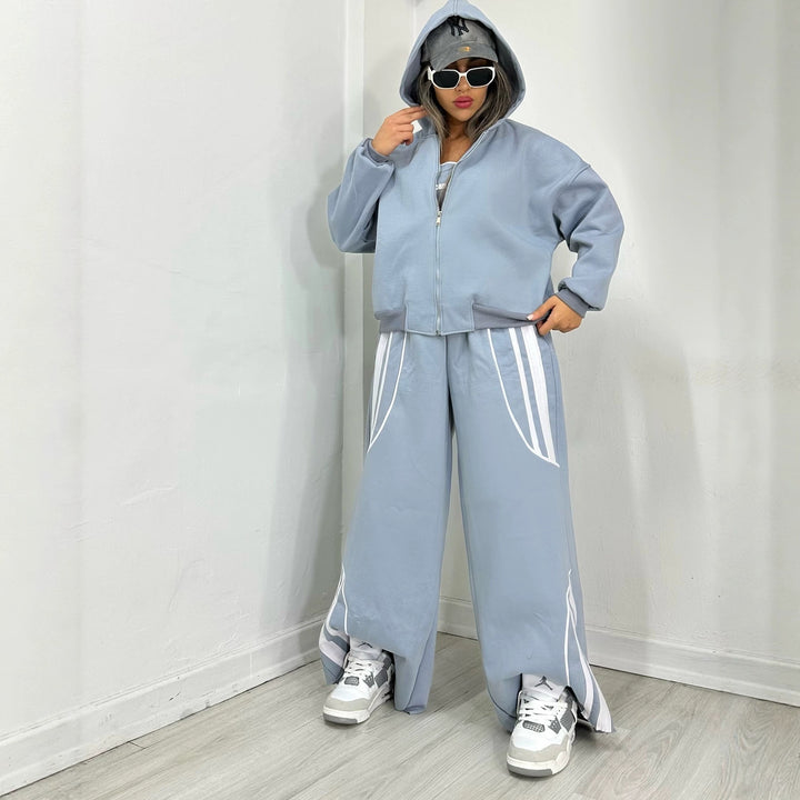 Damen Oversize Kapuzen-Sweatjacke mit Reißverschluss und weitem Trackpant-Set Drune