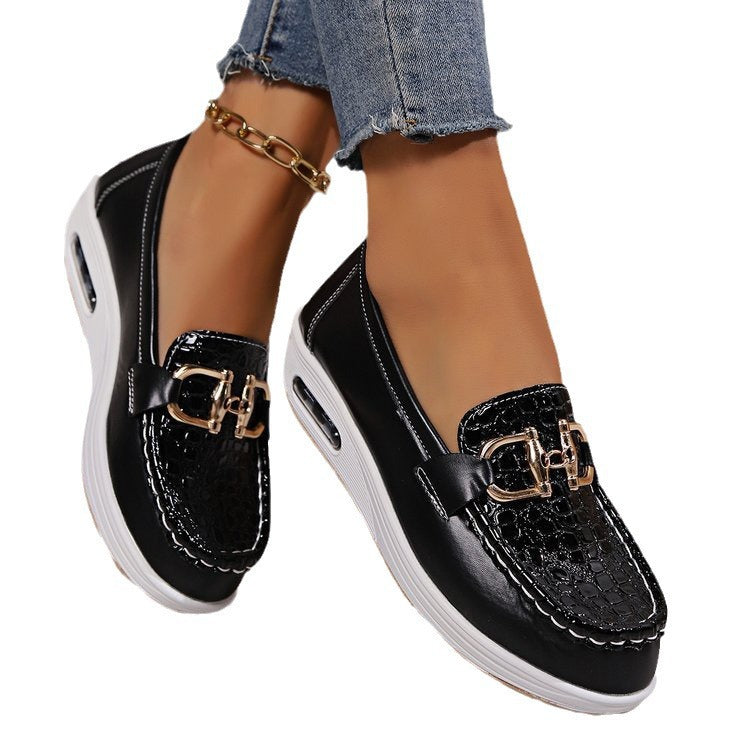 Damen  modische Plateau Loafer mit gepolstertem Luftkissenfußbett und Krokoprägung Drune