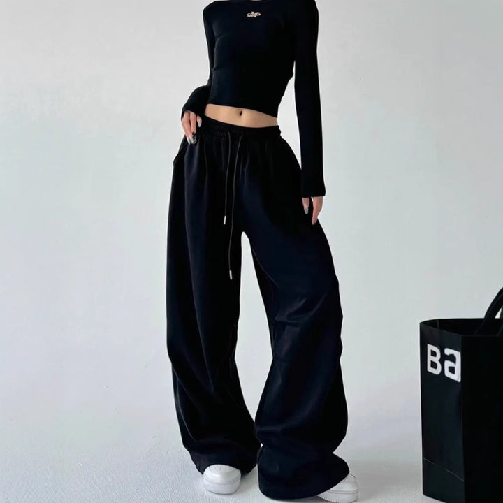 Damen nan extraweite High‑Waist-Loungehose mit elastischem Kordelbund, Kordelzug und praktischen Seitentaschen Drune