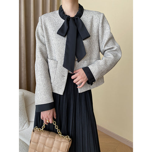 Damen Schicke Jacke mit dekorativem Kragen und Druckknopf Drune