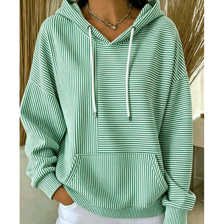 Damen Oversize Kapuzenpullover mit feinem Streifenprint, Kängurutasche und V-Ausschnitt-Kapuze Drune