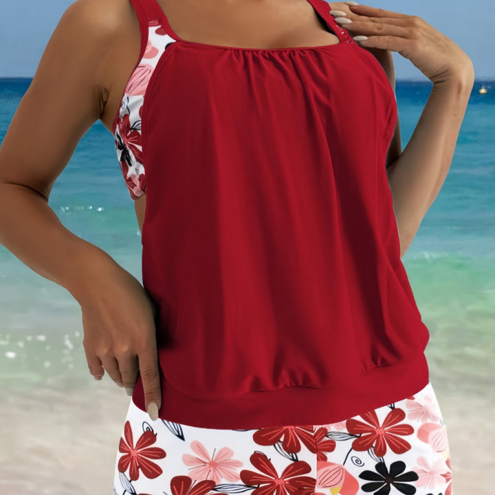 Damen Tankini-Set mit modischem Kurztop und Blumenmuster Drune