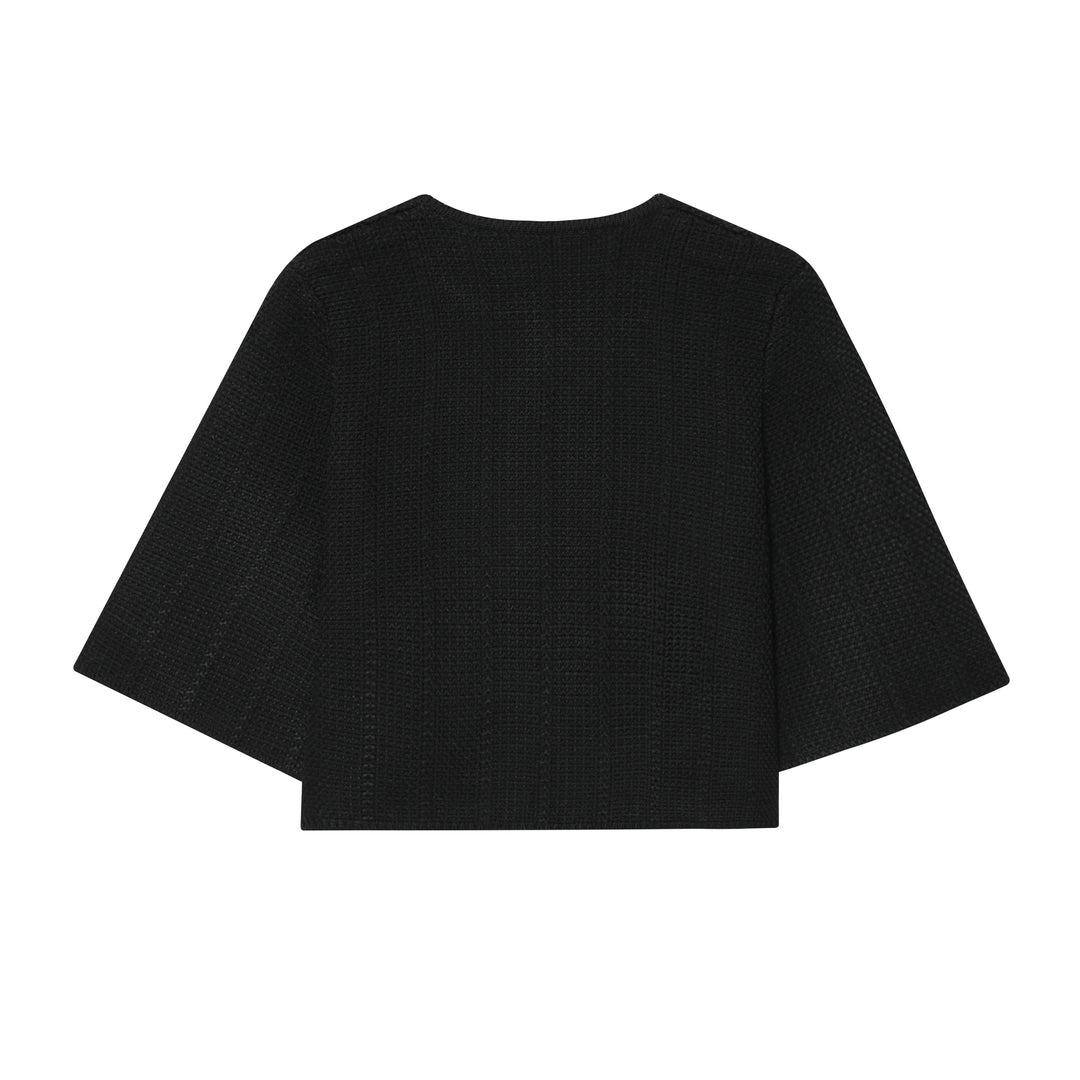 Damen nan kurzes Strick-Cape mit Rundhalsausschnitt und dekorativem Schmuckknopf Drune