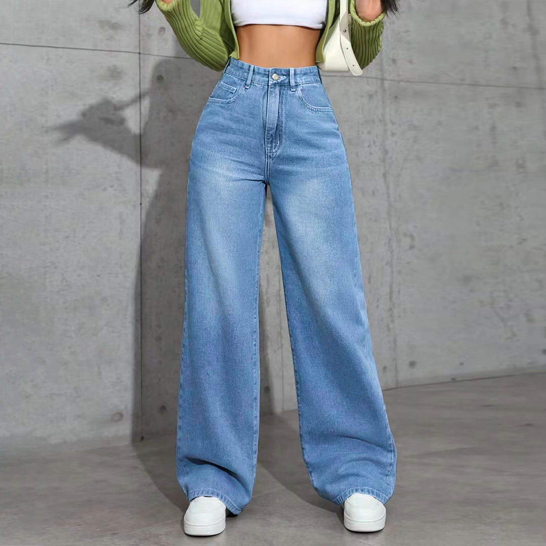 Damen High-Waist Palazzo-Jeans mit extra weitem Bein und soften Falten Drune