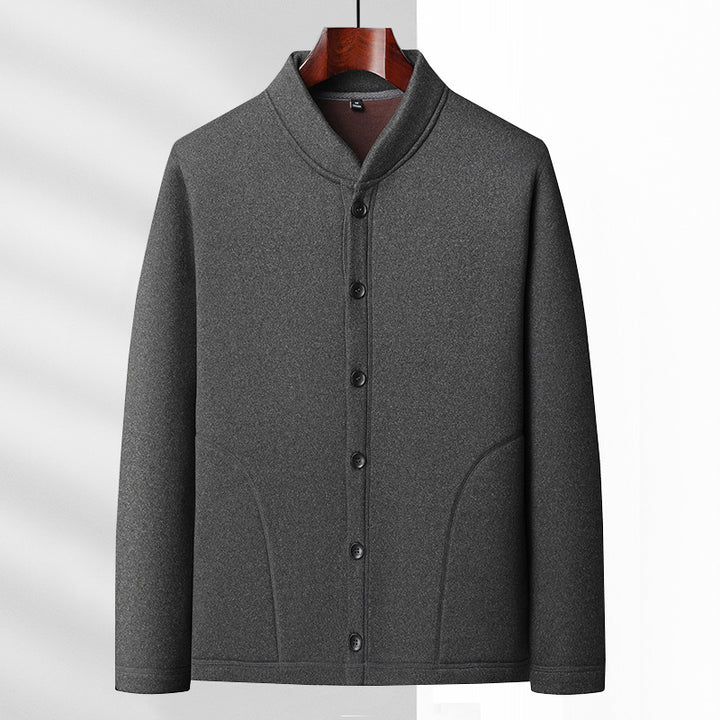 Herren Casual-Stehkragenjacke mit weicher Fleece-Innenseite und verdeckten Nahttaschen Drune
