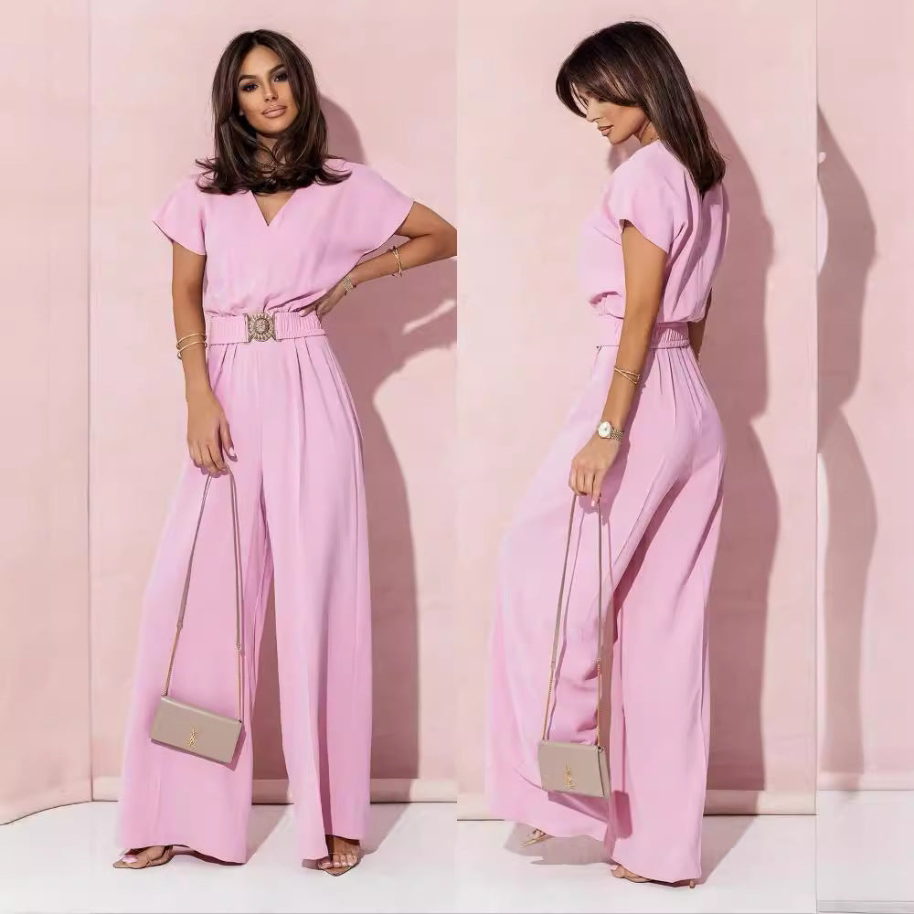 Damen Jumpsuit mit weitem Bein und trendigem Gürtel Drune