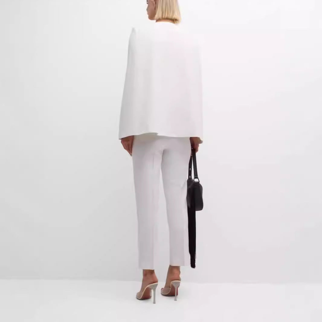 Damen Elegantes Cape‑Blazer‑Set mit offenem Ärmelschlitz und schmaler Anzughose Drune