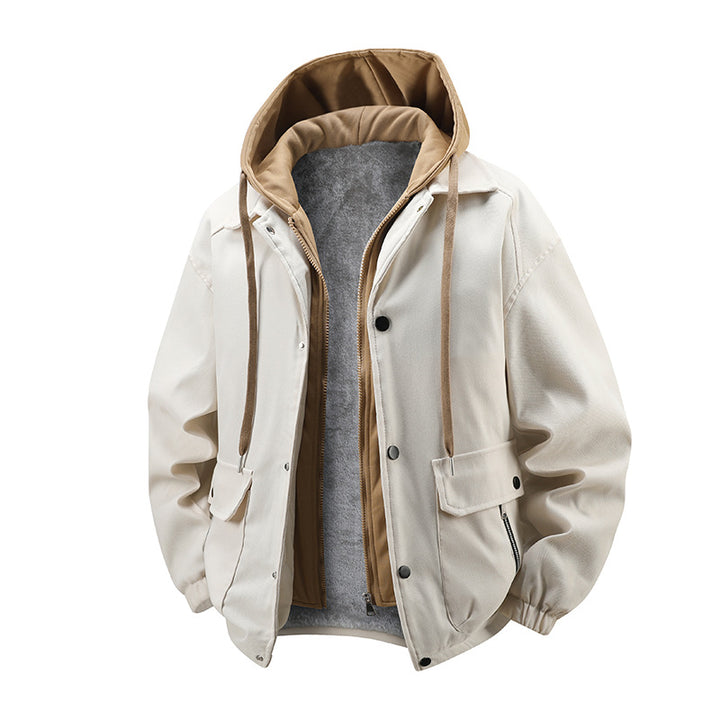 Herren  geschichtete Kapuzen Utility Parka Jacke mit kontrastierender Kapuze Innenfutter Klappe und Reißverschlusstaschen Drune