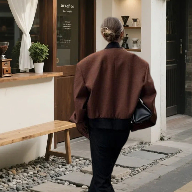 Damen Oversized Wolljacke mit hohem Kragen und modernem Schnitt Drune