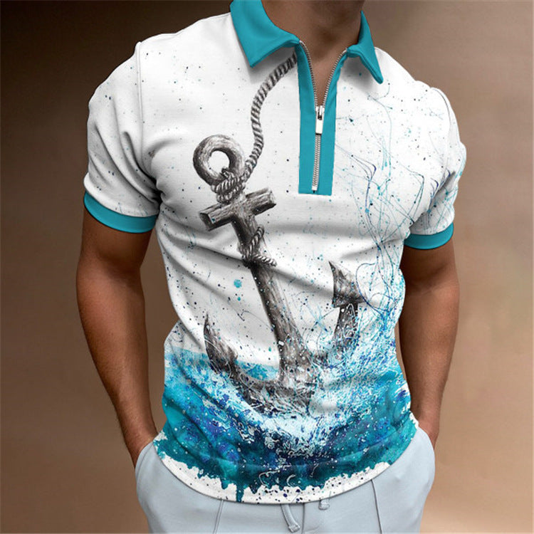 Herren Poloshirt mit maritimem Motiv und modernem Reißverschluss Drune