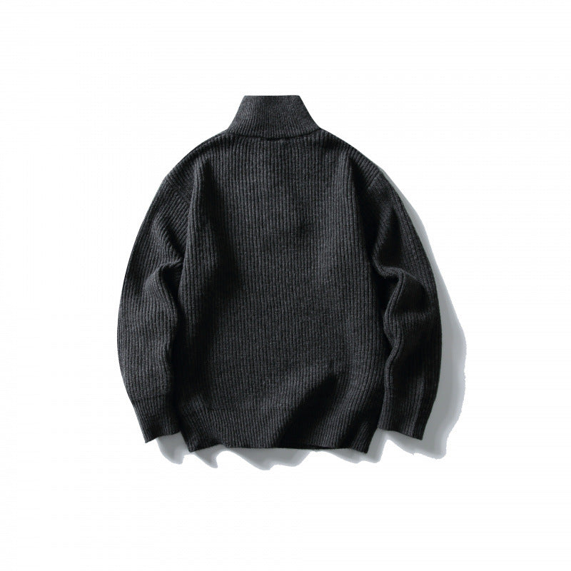 Unisex Strukturierter Halbzip-Strickpullover mit hohem Stehkragen und geripptem Rippstrick Drune