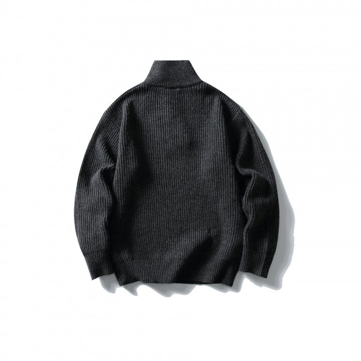 Unisex Strukturierter Halbzip-Strickpullover mit hohem Stehkragen und geripptem Rippstrick Drune