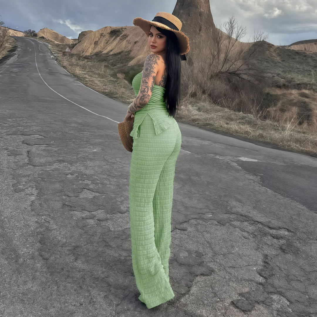 Damen eleganter Jumpsuit mit schulterfreiem Design und asymmetrischem Saum Drune