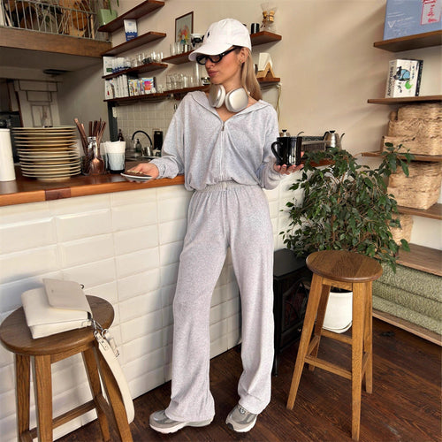 Damen Gekürztes Kapuzen-Loungewear-Set aus weichem Sweatstoff mit elastischem Bund und Relax-Fit-Hose Drune