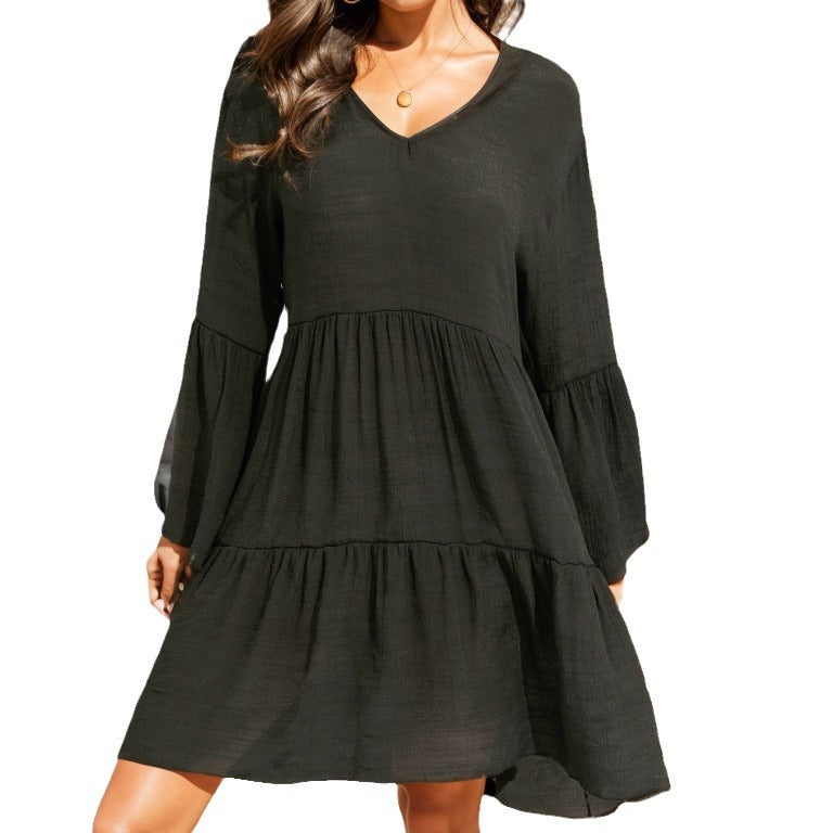 Damen lässiges Sommerkleid mit besonderen Volantärmeln Drune