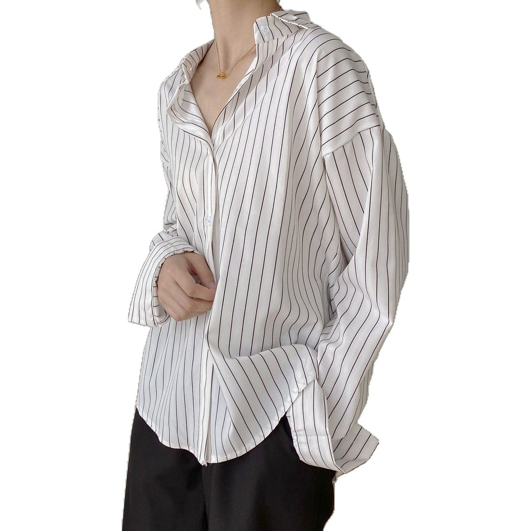 Damen Klassische Hemdbluse mit feinen Streifen Drune