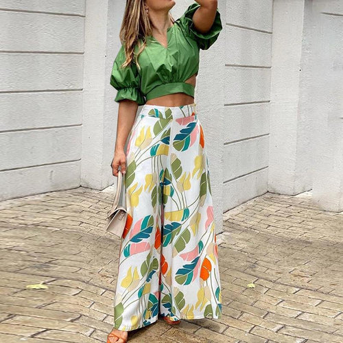 Damen Crop-Top und weit geschnittene Hose Set Drune