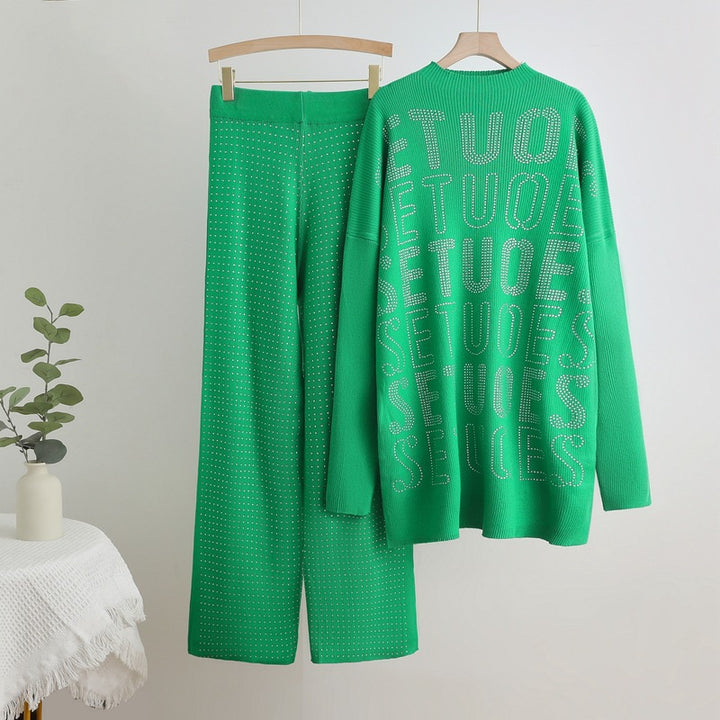 Damen modisches Strick-Loungewear-Set mit glitzernden Details Drune