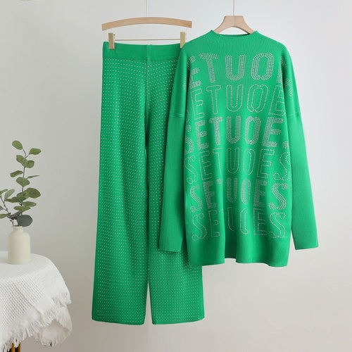 Damen modisches Strick-Loungewear-Set mit glitzernden Details Drune