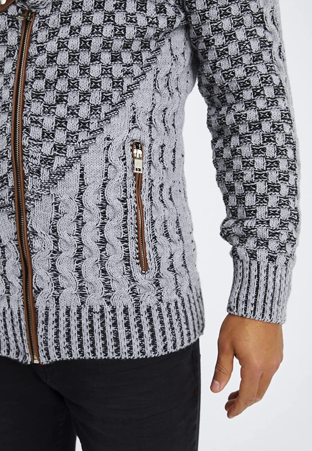 Herren modische Strickjacke mit asymmetrischem Reißverschluss und einzigartigem Zopfmuster Drune