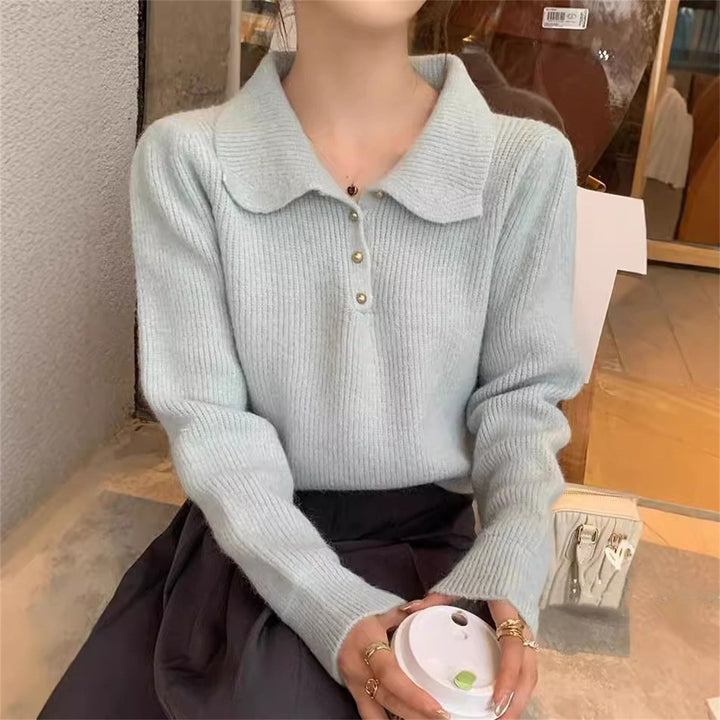 Damen Eleganter Polokragen Pullover aus weichem Strick Drune