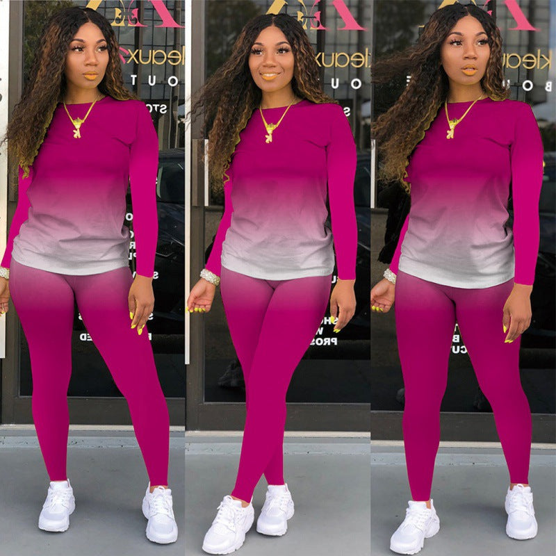 Damen Zweiteiliges Stretch-Set mit Langarmshirt und High-Waist-Leggings Drune