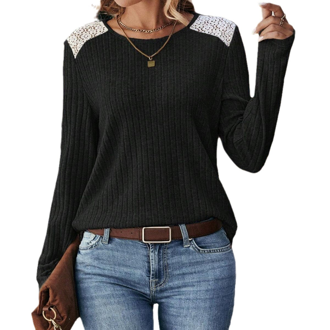 Damen Langarmshirt mit feinen Rippdetails und Spitzenakzenten Drune