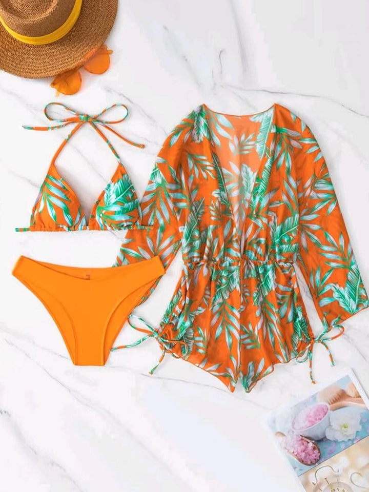 Damen Strandoutfit im Set mit kombiniertem Bikini und lässiger Kaftan Drune