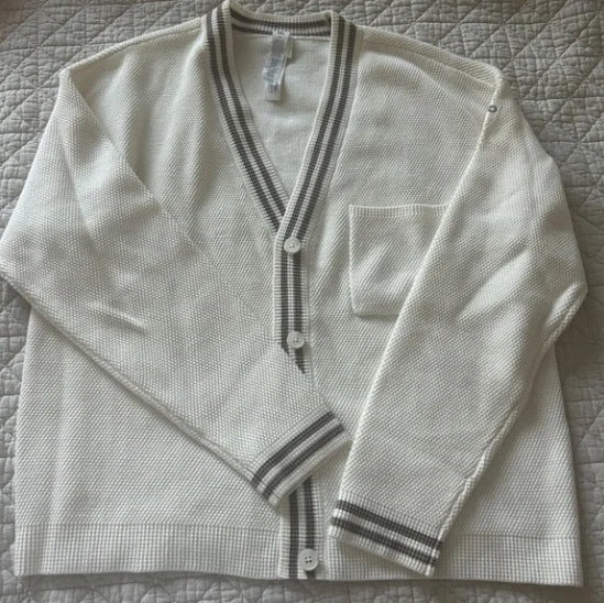 Damen Waffelstrick Cardigan mit sportlichem V-Ausschnitt und Brusttasche Drune