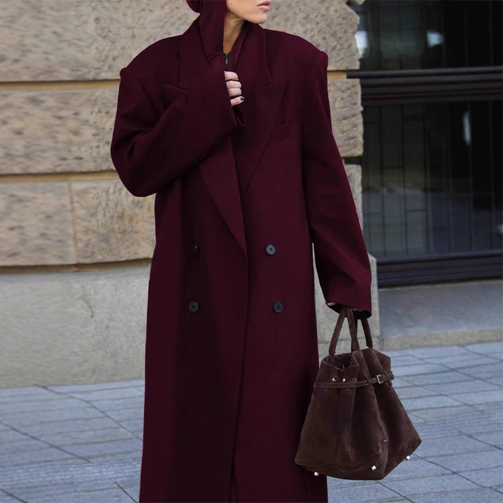 Damen eleganter Wool Coat mit doppelter Knopfleiste Drune