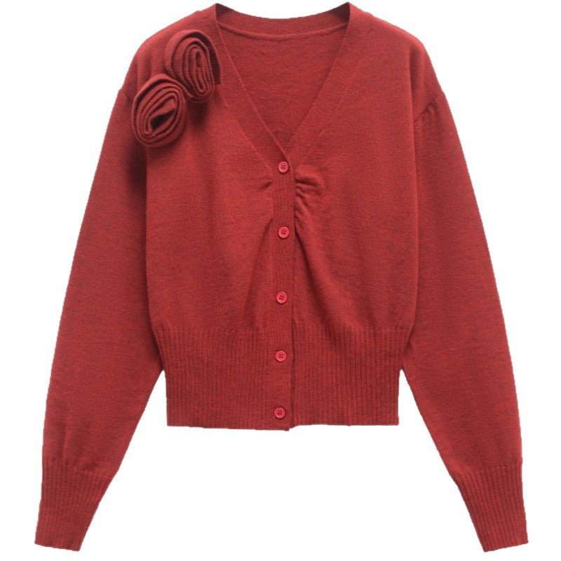 Damen modische Strickjacke mit Druckknopfverschluss und dekorativem Rüschendetail Drune