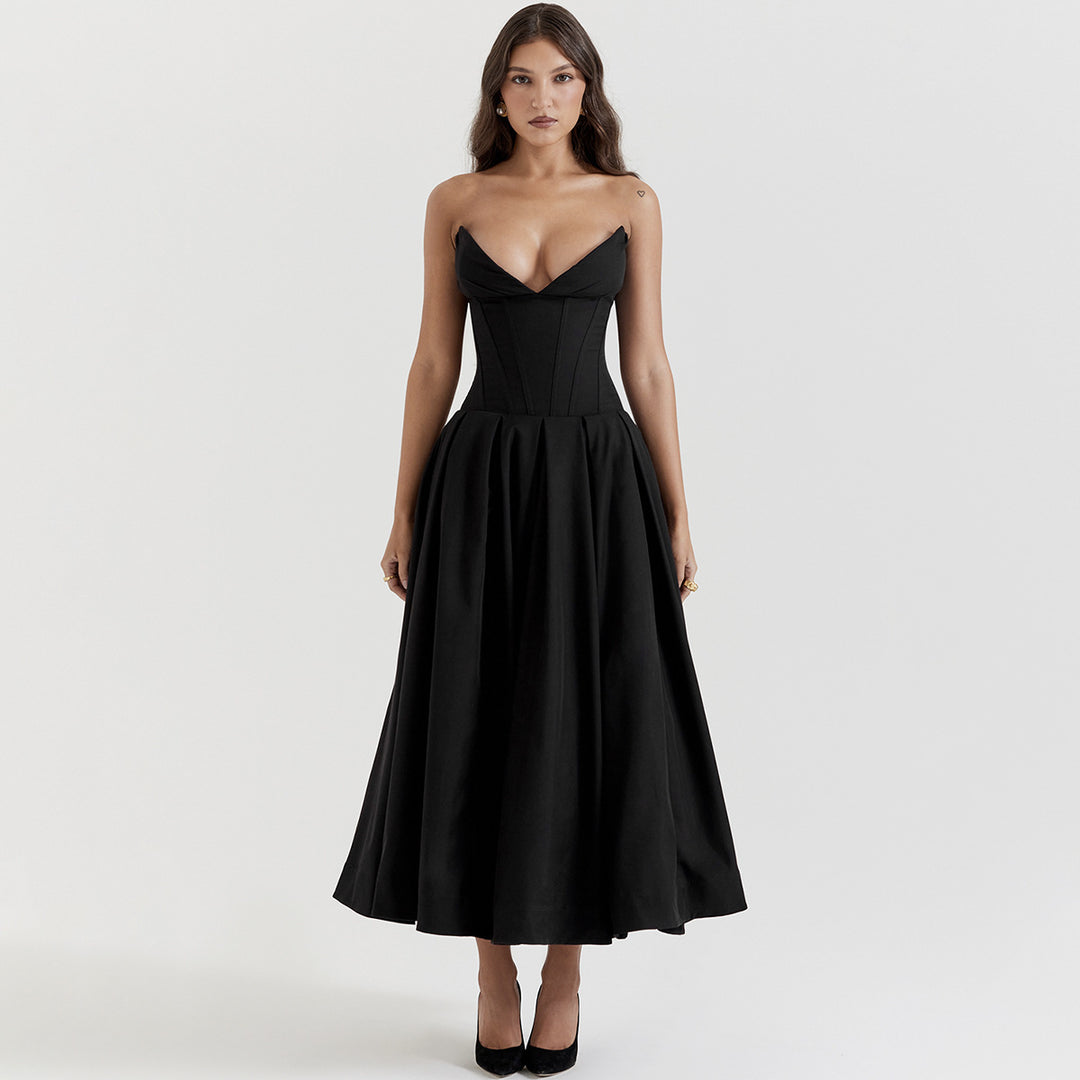 Damen Hochwertiges Abendkleid mit tailliertem Oberteil und voluminösem Rock Drune