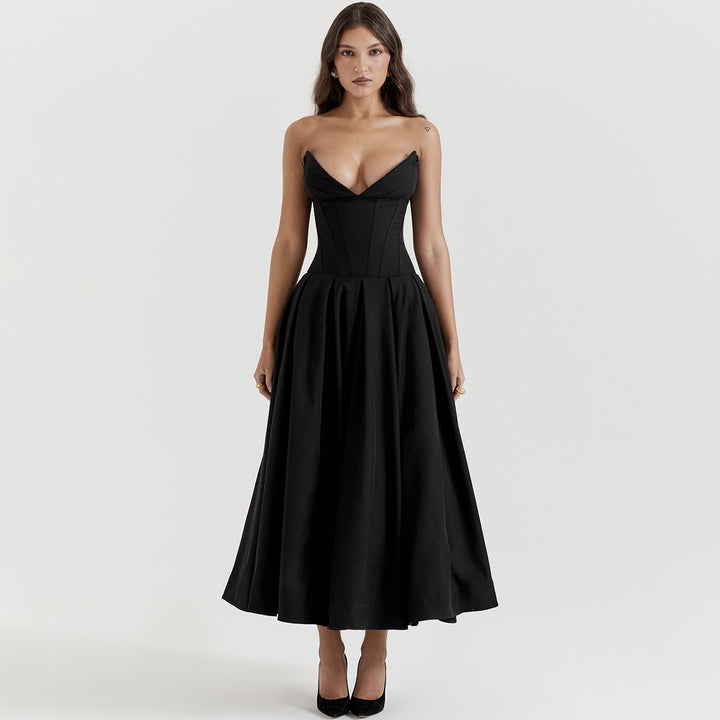 Damen Hochwertiges Abendkleid mit tailliertem Oberteil und voluminösem Rock Drune