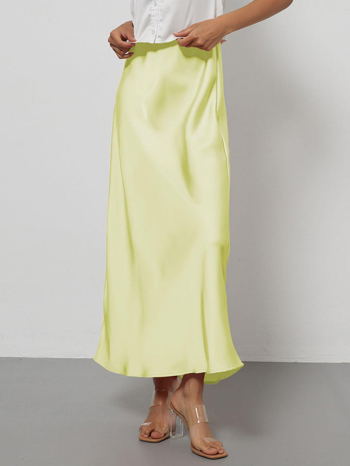 Damen-Satinrock mit hoher Taille und Midi-Länge
