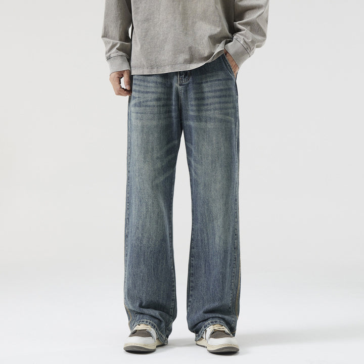 Herren Weite Vintage-Denimjeans mit Used-Waschung und geradem Bein Drune