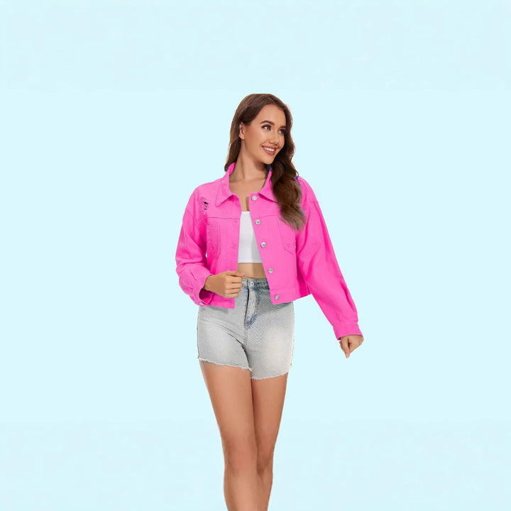 Damen Jeansjacke im lässigen Crop-Style mit fransigen Details Drune