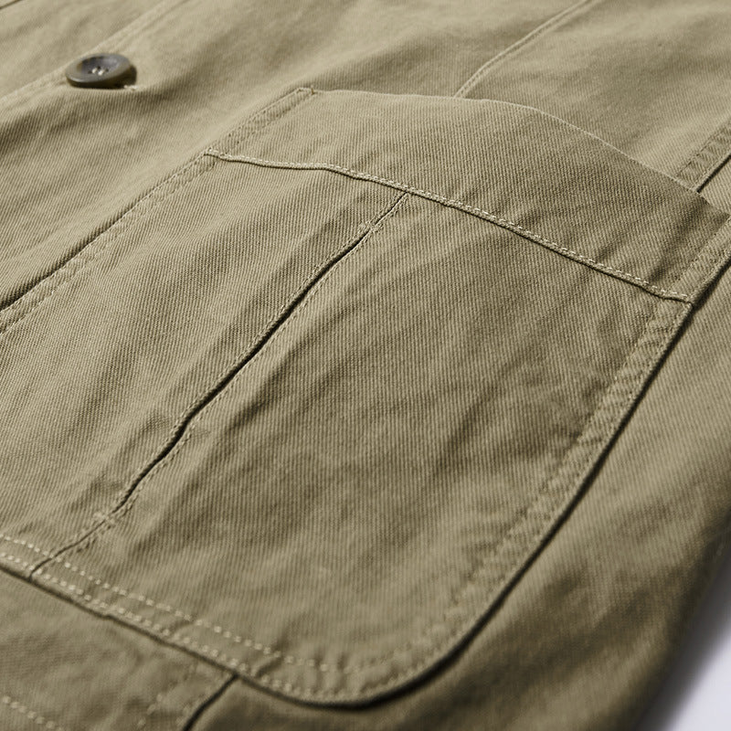Herren nan legeres Baumwoll-Twill Sakko mit aufgesetzten Taschen und gestreiftem Innenfutter Drune