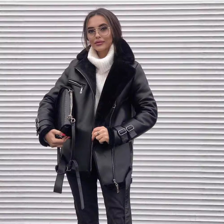 Damen Lederjacke mit kuscheligem Innenfutter Drune
