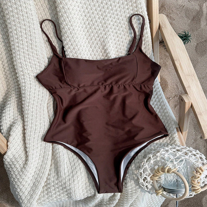 Damen Einteiliger Badeanzug mit elegantem Hochschnitt und verstellbaren Spaghettiträgern Drune