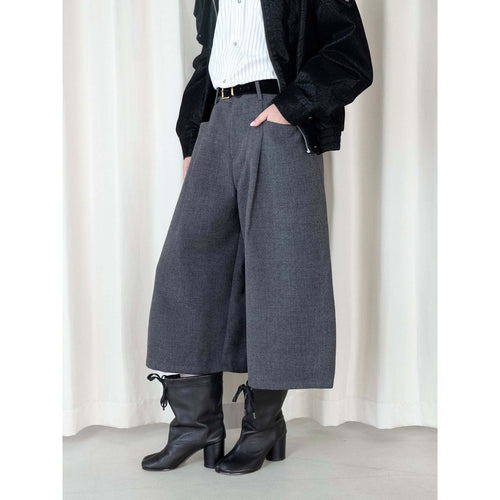 Damen Hochtaillierte Culotte-Hose in Wolloptik mit Bundfalte und weitem Bein Drune