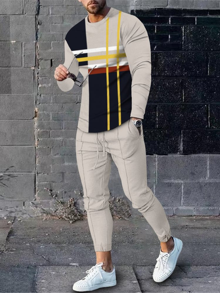 Herren sportliches Set aus Langarmshirt und Jogginghose mit modernem Streifenmuster Drune