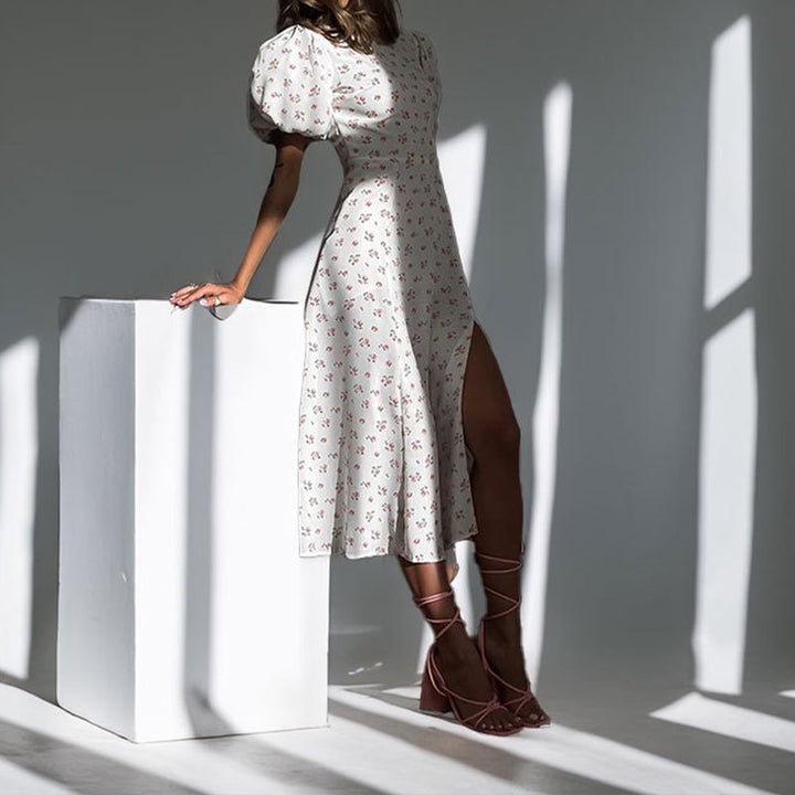 Damen Maxikleid mit verspielt leichtem Puffärmel und elegantem Schlitz Drune