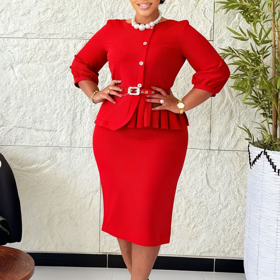 Damen Etuikleid mit elegantem Peplum-Saum und tailliertem Gürtel Drune