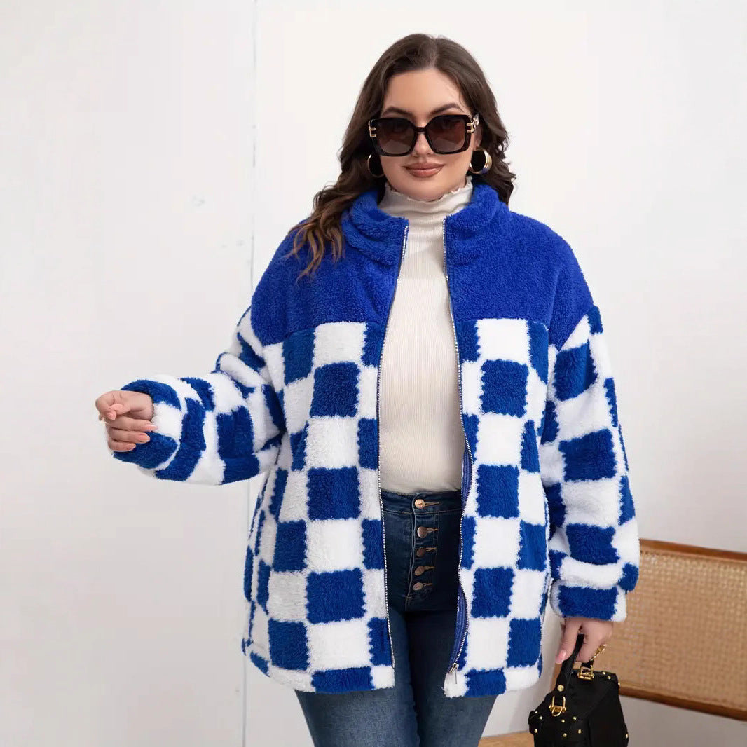 Damen Flauschige Jacke im modernen Karomuster Drune